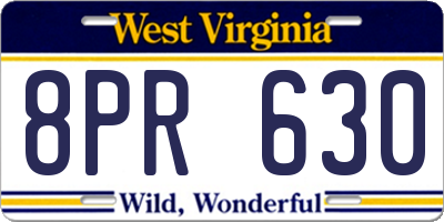 WV license plate 8PR630