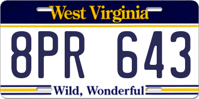 WV license plate 8PR643