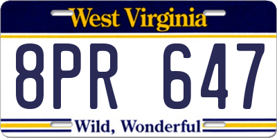 WV license plate 8PR647