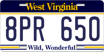WV license plate 8PR650