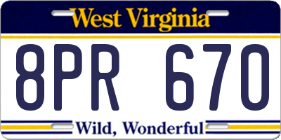WV license plate 8PR670