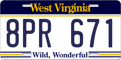 WV license plate 8PR671