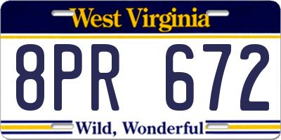 WV license plate 8PR672