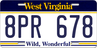 WV license plate 8PR678