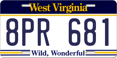 WV license plate 8PR681