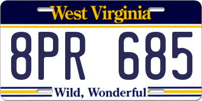 WV license plate 8PR685