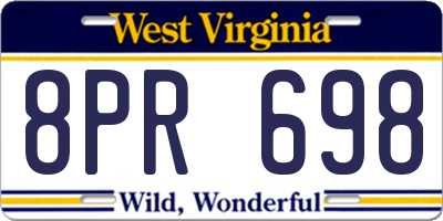 WV license plate 8PR698
