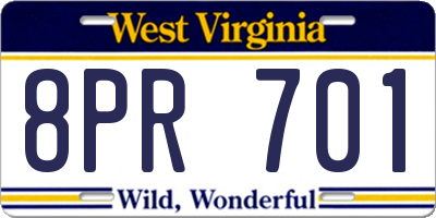 WV license plate 8PR701