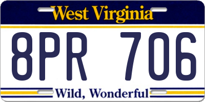 WV license plate 8PR706