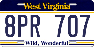 WV license plate 8PR707