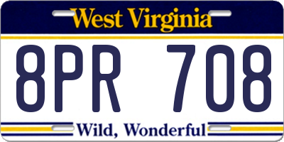 WV license plate 8PR708