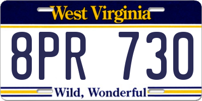 WV license plate 8PR730