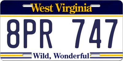 WV license plate 8PR747