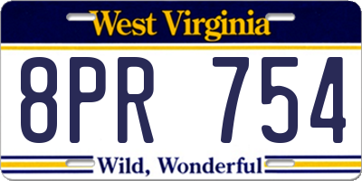 WV license plate 8PR754