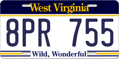 WV license plate 8PR755