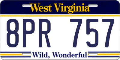 WV license plate 8PR757