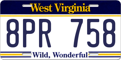 WV license plate 8PR758