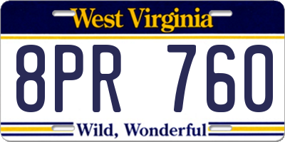 WV license plate 8PR760