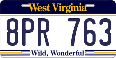 WV license plate 8PR763
