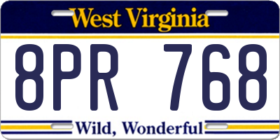 WV license plate 8PR768