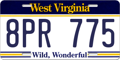 WV license plate 8PR775