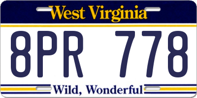 WV license plate 8PR778
