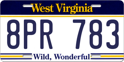 WV license plate 8PR783