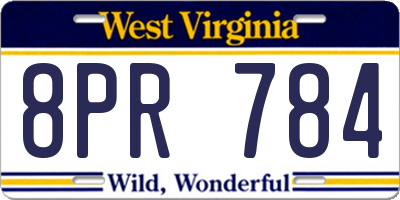 WV license plate 8PR784