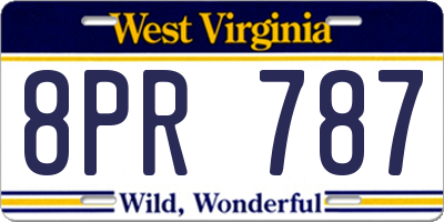 WV license plate 8PR787