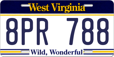 WV license plate 8PR788
