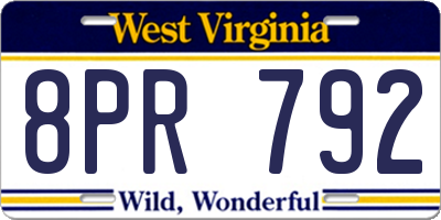 WV license plate 8PR792