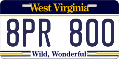 WV license plate 8PR800