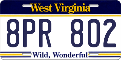 WV license plate 8PR802