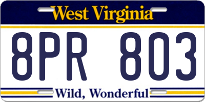 WV license plate 8PR803