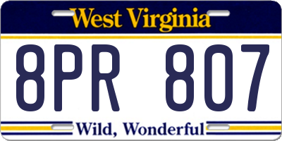 WV license plate 8PR807