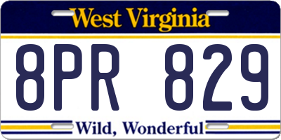 WV license plate 8PR829