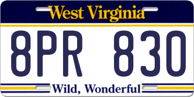 WV license plate 8PR830