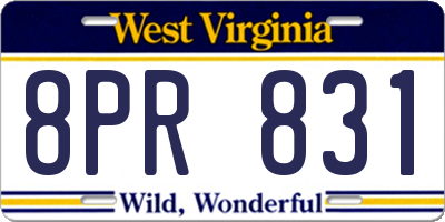 WV license plate 8PR831