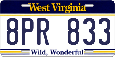 WV license plate 8PR833