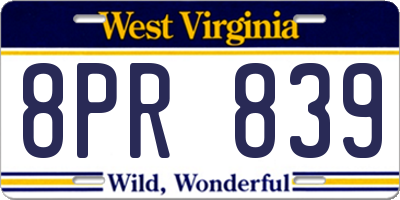 WV license plate 8PR839