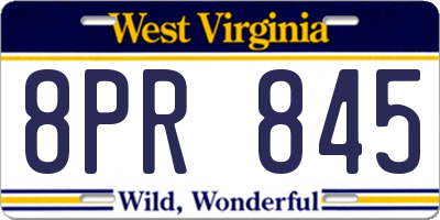 WV license plate 8PR845