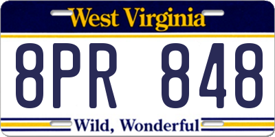 WV license plate 8PR848