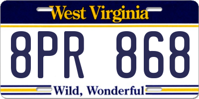 WV license plate 8PR868