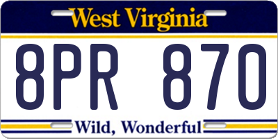 WV license plate 8PR870