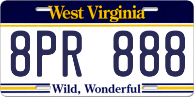 WV license plate 8PR888