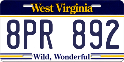 WV license plate 8PR892