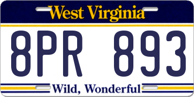 WV license plate 8PR893