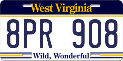 WV license plate 8PR908