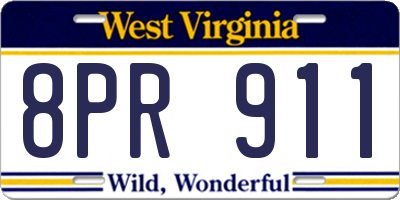 WV license plate 8PR911