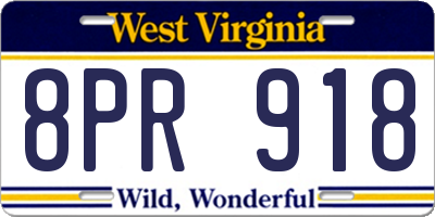 WV license plate 8PR918